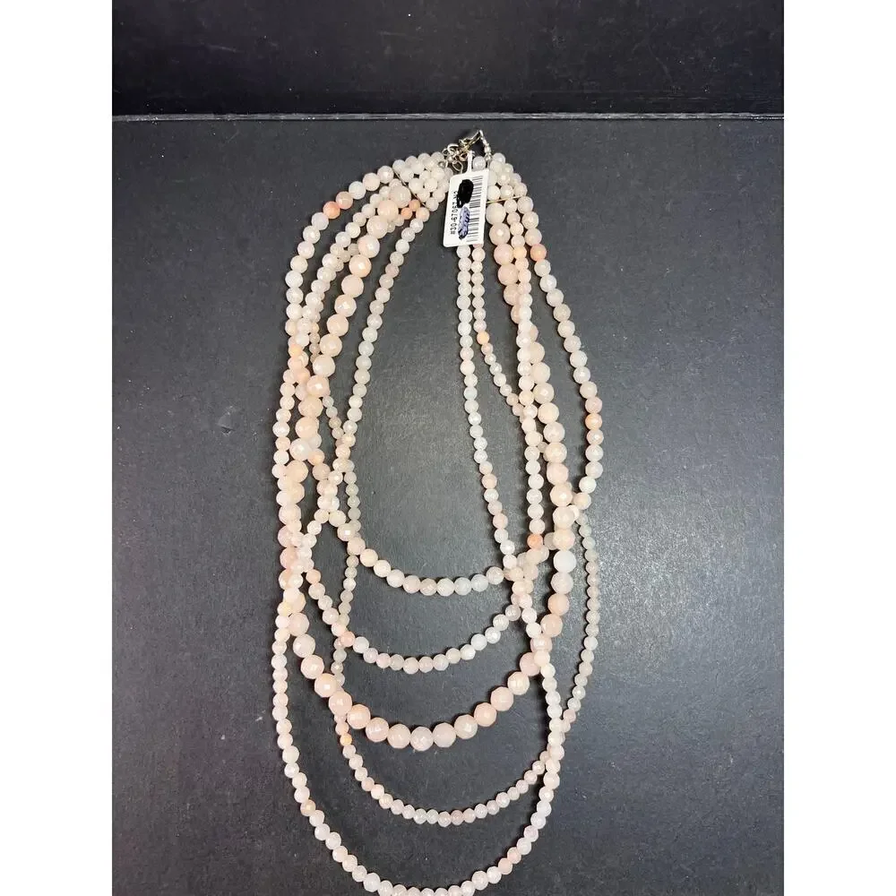 NEW pink aventurine multi strand necklace with sterling silver clasp